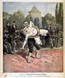 Les lutteurs Pierri et Ussouf Ismaillolo aux Folies Bergère à Paris. Dans Le petit journal, le 31/03/1895.