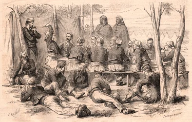 Groupe de zouaves se reposant au camp de Châlons