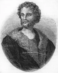 Portrait de Mathurin Régnier. Poète français (1573-1613) Gravure de 1866.