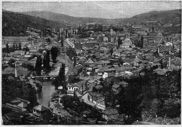 Vue de la ville de Sarajevo en 1894 - gravure