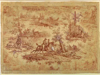 Dessin, caricature pour textile imprimé en coton, La Route de Jouy, après 1815