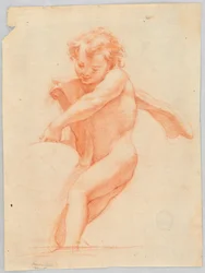 Dessin, enfant soutenant un objet ou une structure, 1750-1800