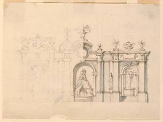 Dessin, Colonnade avec fontaine, vers 1770