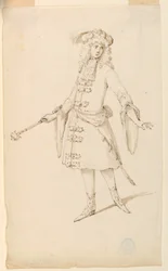Dessin, création de costumes : Un noble, un roi ou un prince pour un ballet, vers 1720