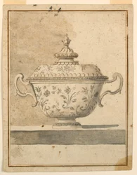 Dessin, plat couvert en céramique, 1750-90