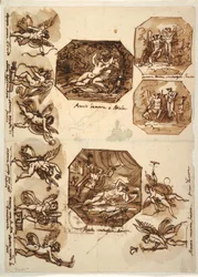 Dessin, Cupidon et Psyché : Quatre octogones et huit dessins de Cupidon, 1810-15
