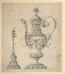 Dessin, Pichet décoré et cloche à main, 1860-80