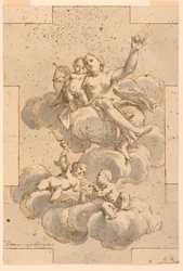 Dessin, projet pour une peinture de plafond, Vénus, Cupidon et Putti, 1700-29