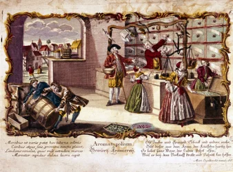 Gravure du 18ème siècle représentant une parfumerie