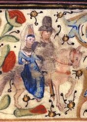 Un chevalier et sa dame : enluminure française du 14e siècle d