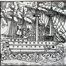 Un navigateur sur une caravelle portugaise utilisant un astrolabe