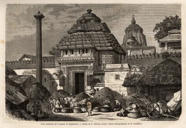 Une promenade populaire devant la porte principale de la pagode Djaghernaut (construite vers 1200), ville sainte et site de pèlerinage dans le sud du Bengale. Gravure pour illustrer le voyage dans les provinces méridionales de l