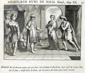 Abimélec donne Sarah à Abraham - Bible, gravure
