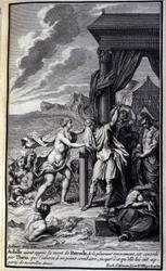 Achille, ayant appris la mort de Patrocle et le pleurant amèrement, est réconforté par Thétis, qui l