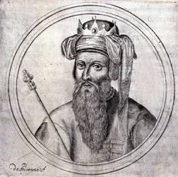 Amédée VIII (1383-1451), Comte puis Duc de Savoie, dernier antipape sous le nom de Félix V. Gravure dans « Histoire généalogique de la Maison Royale de Savoie » par Samuel Guichenou, Lyon 1660.