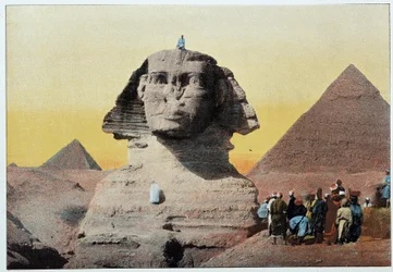 Égypte ancienne : le sphinx et les pyramides de Gizeh. Fin du 19ème siècle