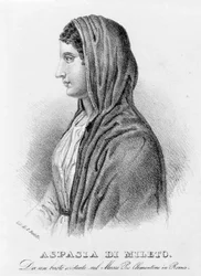 Aspasie de Milet, maîtresse de Périclès. Lithographie de Bertotti. 19ème siècle