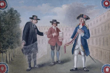 Aux trois ordres. Enseigne pour un marchand de cocardes au Palais-Royal. Palais-Royal