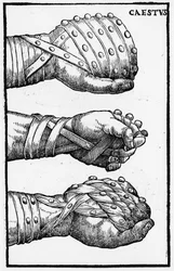 Gants de boxe - dans « Hieronymi Mercurialis de Arte Gymnastica », édition de Venise