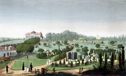 Cimetière du Père Lachaise, vers 1820 - dans « Vues de Paris » par Courvoisier