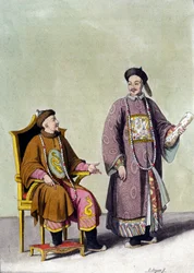 Empereur tartare chinois avec son mandarin - dans « Le costume ancien et moderne » par J. Ferrario, éd. Milan