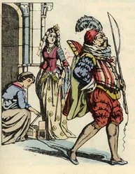 Cendrillon libère les souris qui se transforment en chevaux et un rat qui se transforme en cocher. Illustration du conte de Charles Perrault « Cendrillon ou La petite pantoufle de verre »