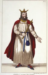Clovis I (466-511), Roi des Francs, Dynastie des Mérovingiens. Gravure de 1830