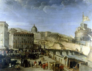 Cortège du Pape vers le Pont S. Angelo à Rome