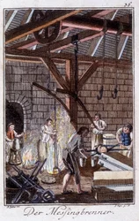 Artisanat : le fabricant de quincaillerie dans son atelier. Dans « Description complète des arts et métiers et ateliers pour les jeunes » par Johan Peter Vue. Éd. Nuremberg, Weigel et Schneider