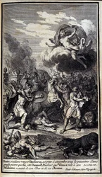 Énée prêt à succomber sous une pierre lancée par Diomède (Illustration de l