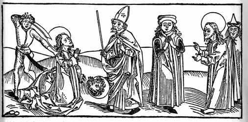 Épisode de la vie de Saint Jacques le Majeur : le saint est décapité sous les yeux d