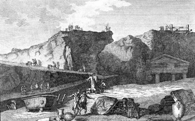 Fouilles à Pompéi. Gravure