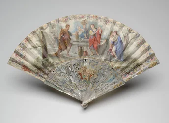 Éventail pliant avec Rebecca et Éliézer au puits, vers 1740