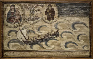 Ancien ex-voto marin, offrande populaire en gage de dévotion et de gratitude du marin survivant aux dangers de la mer provenant de l