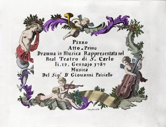 Frontispice de « Pirro » par Giovanni Paisiello (ou Paesiello ou Paesieillo) (1740-1816), compositeur italien. 1787
