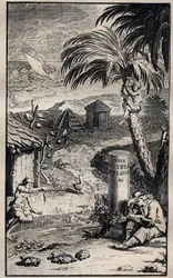 Frontispice du livre « Voyages et aventures de François Leguat et de ses compagnons en deux îles désertes des Indes Orientales » par François Leguat (1637-1735) explorateur français - 1708