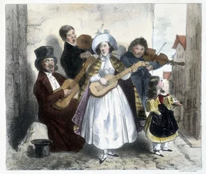 Groupe de musiciens de rue, fin XIXe siècle