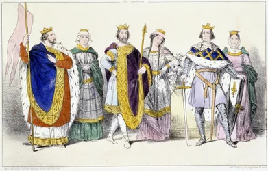 Les Capétiens : Louis VI Le Gros (1081-1137) et Adélaïde de Savoie (ca. 1100-1154), Louis VII Le Jeune (1120-1180) et Adèle de Champagne (ou Blois) (ca. 1140-1206), Philippe II dit Philippe Auguste (1165-1223) et Isabelle de Hainaut (1170-1190) - Planche