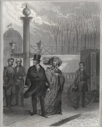 Louis Philippe et sa famille devant le Palais des Tuileries - Abdication de Louis-Philippe Ier, 24 février 1848 et établissement de la Deuxième République - Révolution de février 1848. Le peuple a pris d