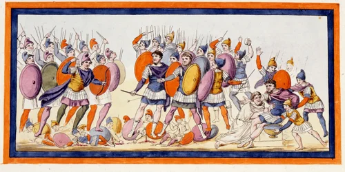 Ménélas (à droite), un guerrier grec vient d