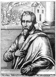 Michel Servet (Michel de Villanueva) (1511-1553), médecin et théologien espagnol. Gravure