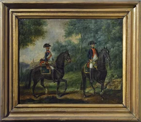 Officier et soldat du régiment Mestre de Camps en 1790, fin XVIIIe siècle