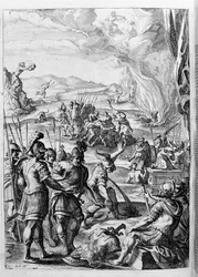 Ovide (Ovidius) - illustration pour le livre 15 - (P. Ovidii Nasonis Metamorphose libri XV um notis TH. Farnabii.) note par Thomas Farnaby (Farnabia) (1575-1647)