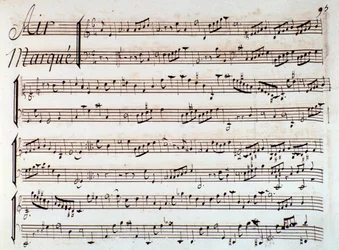 Page de partition musicale de Castor et Pollux, tragédie lyrique par Rameau (1737)