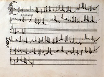Page de partition musicale de Harmonice Musices Odhecaton par Ottaviano Petrucci (1501)