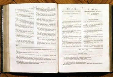 Pages du Code civil de Napoléon. en français et italien