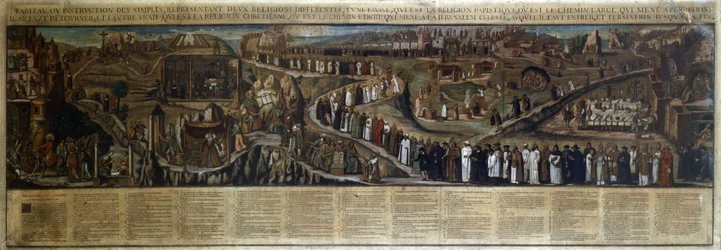 Peinture représentant deux religions, une fausse... la papiste... une vraie... la chrétienne