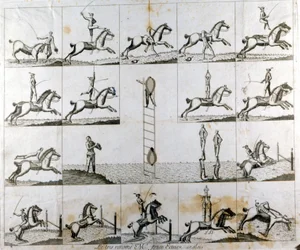 Planche de 19 gravures représentant les prouesses du voltigeur anglais M. Price. Vers 1790