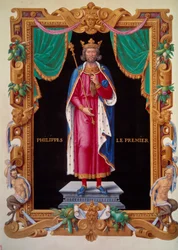 Portrait en pied du roi de France Philippe Ier (1052-1108). Miniature dans le Recueil des rois de France par Jean du Tillet