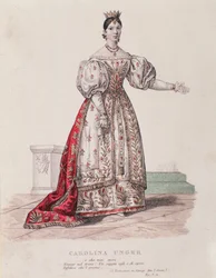 Portrait de Caroline Ungher (Unger) se produisant dans I Normanni a Parigi (gravure)